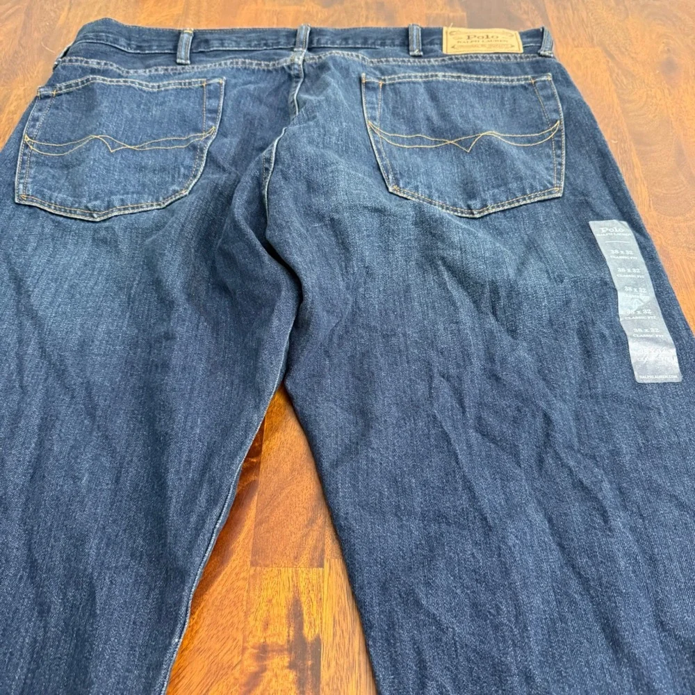 Polo Ralph Lauren Mens Classic Fit Dark Wash Indigo Straight Leg Jeans 38x32 NEW